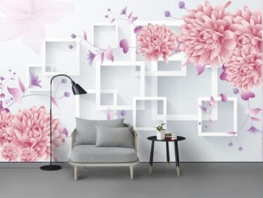 دانلود کاغذ دیواری طرح مد مدرن 3 بعدی مکعب جعبه گل گل دیوار پس زمینه زیبا