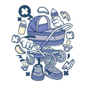 دانلود وکتور طرح کارتونی چرخ بچه حمل شیر پوشیدن