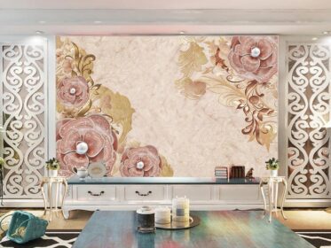 دانلود کاغذ دیواری طرح سه بعدی دیوار پس زمینه گل جواهرات مروارید