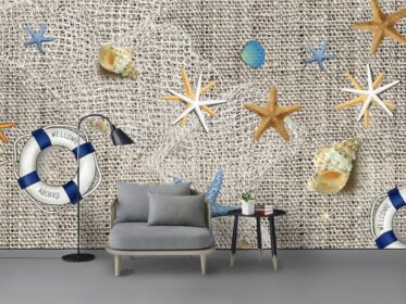 دانلود طرح کاغذ دیواری خلاقانه اتاق کودک مدیترانه ای پوسته ستاره دریایی دیوار سفارشی
