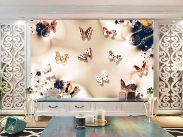 دانلود کاغذ دیواری طرح سه بعدی جواهرات پروانه ابریشم زیبا پس زمینه دیوار اتاق نشیمن