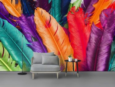 دانلود کاغذ دیواری طرح مینیمالیستی مدرن با پرهای رنگارنگ دیوار پس زمینه