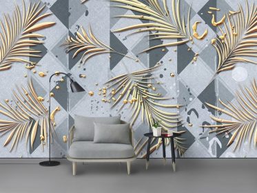 دانلود طرح کاغذ دیواری نوردیک مدرن مینیمالیستی خطوط طلایی برگ دیوار پس زمینه تلویزیون