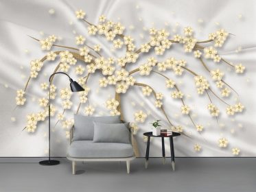 دانلود کاغذ دیواری طرح مدرن مینیمالیستی گل های درخت ثروت طلایی مد دیوار پس زمینه زیبای چینی