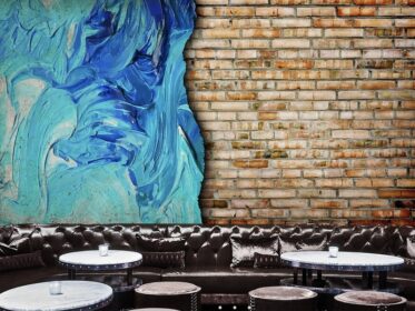 دانلود کاغذ دیواری طرح سه بعدی دیوار آجری انتزاعی گرافیتی آبی ابزار تزئین دیوار سفارشی