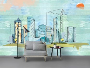 دانلود طرح کاغذ دیواری مدرن مینیمالیستی با آبرنگ نقاشی شده با خطوط معماری شهری دیوار پس زمینه تلویزیون