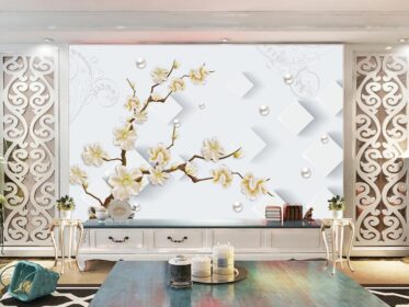 دانلود کاغذ دیواری طرح ساده سه بعدی گل شاخه گل جواهرات دیوار پس زمینه