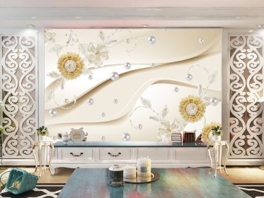 دانلود طرح کاغذ دیواری گل مروارید طلایی دیوار جواهرات لوکس