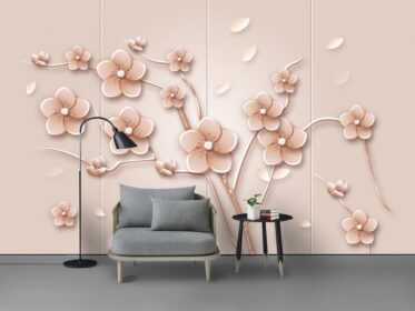 دانلود کاغذ دیواری طرح مینیمالیستی مدرن شاخه گل صورتی دیوار پس زمینه کوچک تازه و زیبا