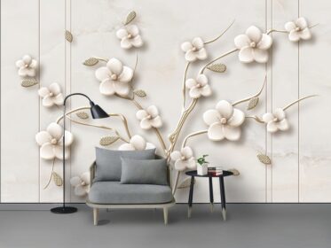 دانلود کاغذ دیواری طرح مدرن مد مینیمالیستی شاخه گل سه بعدی زیبا دیوار اتاق نشیمن تازه کوچک