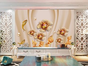 دانلود طرح کاغذ دیواری زیورآلات گل پس زمینه دیوار ماهی طلایی