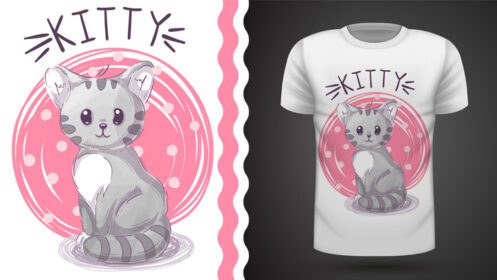 دانلود ایده گربه آبرنگ برای طراحی دستی تی شرت چاپی