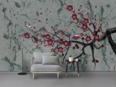 دانلود کاغذ دیواری طراحی مدرن مینیمالیستی دیوار پس زمینه تلویزیون گل مگنولیا