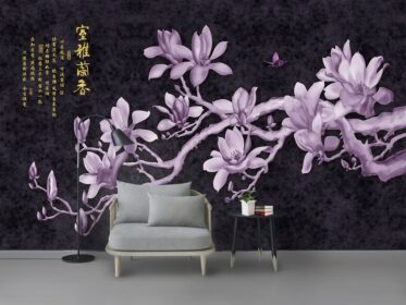 دانلود کاغذ دیواری طرح مینیمالیستی مدرن گل مگنولیا سه بعدی دیوار پس زمینه تلویزیون زیبا