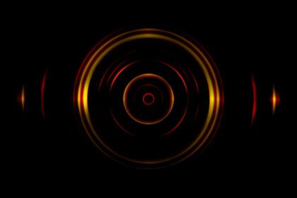 دانلود تصویر امواج صوتی نوسان نور نارنجی با چرخش دایره