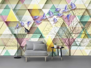 دانلود طرح کاغذ دیواری نوردیک انتزاعی پرنده هندسی مثلث دیوار پس زمینه اتاق نشیمن