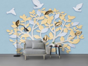 دانلود کاغذ دیواری طرح مینیمالیستی مدرن 3 بعدی نقش برجسته درخت ثروت پرنده پرنده پس زمینه سفارشی سازی دیوار پس زمینه