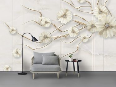 دانلود طرح کاغذ دیواری مدرن سه بعدی گل شاخه ای برجسته دیوار چینی سفید