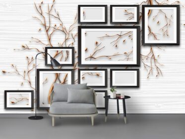 دانلود کاغذ دیواری طرح جدید مدرن سه بعدی دیوار ترکیبی شاخه گل