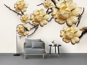 دانلود طرح کاغذ دیواری مد روز شاخه گل گل صد تومانی سفارشی سازی دیوار گل 3 بعدی