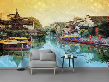 دانلود کاغذ دیواری طرح جدید به سبک چینی مناظر شهر نانجینگ معبد کنفوسیوس دیوار پس زمینه تلویزیون اتاق نشیمن