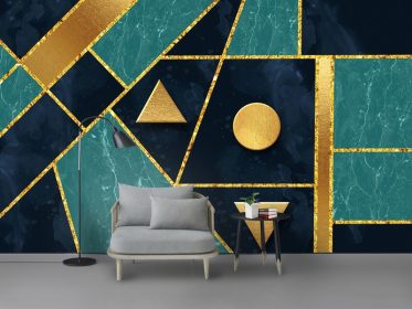 دانلود کاغذ دیواری طرح مدرن مینیمالیستی سه بعدی هندسی طلایی پس زمینه دیوار تلویزیون