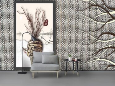 دانلود کاغذ دیواری طرح جدید دیوار گلدان سه بعدی مدرن