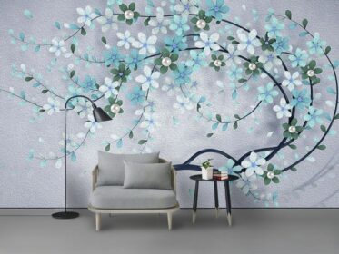 دانلود کاغذ دیواری طرح زیبای مدرن نقاشی رنگ روغن گل مروارید دیوار پس زمینه آبی