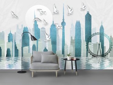 دانلود کاغذ دیواری طراحی مدرن با بافت مینیمالیستی سیلوئت شهر مناظر شهر دیوار پس زمینه تلویزیون