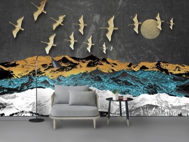 دانلود کاغذ دیواری طرح مدرن بافت خلاقانه فویل طلایی منظره دیوار پس زمینه تلویزیون پرنده