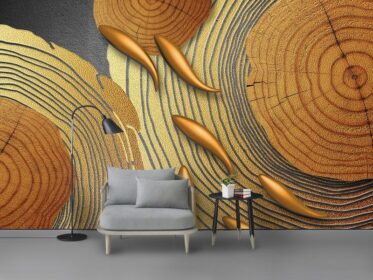 دانلود کاغذ دیواری طرح مدرن به سبک طلایی حلقه ای سالیانه چوب گلدفیش برجسته دیوار پس زمینه