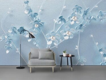 دانلود کاغذ دیواری طراحی مدرن زیبا پس زمینه مروارید گلدار آبی هندسی نوردیک مینیمالیستی