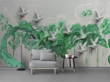 دانلود کاغذ دیواری طرح انتزاعی مدرن نقاشی رنگ روغن استریو سه بعدی هنر پرنده پس زمینه تلویزیون کاج