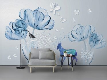 دانلود کاغذ دیواری طرح مدرن کوچک تازه گل زیبای پروانه حنایی پس زمینه تلویزیون دیوار