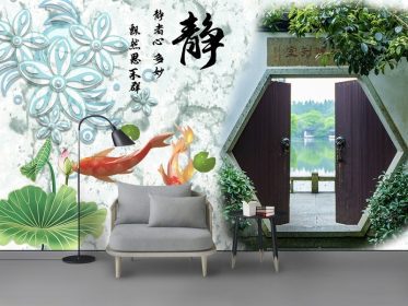 دانلود طرح کاغذ دیواری نقاشی چینی گل صد تومانی بامبو پس زمینه دیوار
