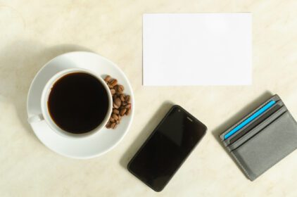 دانلود عکس یک فنجان قهوه با دانه های قهوه کارت بانک موبایل