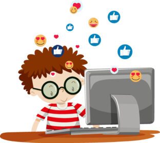 دانلود نماد یک پسر عصبی با استفاده از کامپیوتر با آیکون های رسانه های اجتماعی