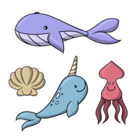 دانلود آیکون مجموعه ای از آیکون های رنگی شخصیت های دریایی زیبا یک نهنگ بزرگ a