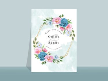 دانلود کارت دعوت عروسی گل های آبی و صورتی زیبا