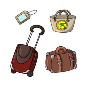 دانلود آیکون مجموعه ای از آیکون های تابستانی چمدان و کیف با وکتور برچسب