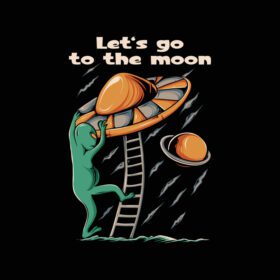 دانلود تصویر بشقاب پرنده بیگانه با حروف let s go to the moon