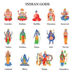 مجموعه آیکون ایزوله رنگ خدایان هندوستان باستان را دانلود کنید