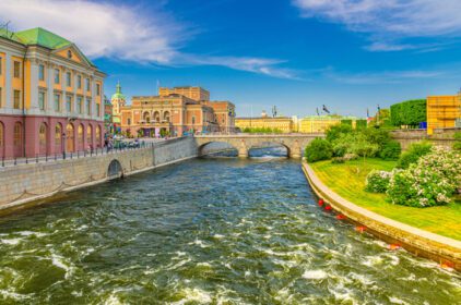 دانلود عکس منظره شهری مرکز شهر تاریخی استکهلم با پل
