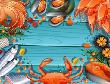 دانلود قالب حاشیه با تصویر غذاهای دریایی مختلف