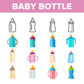 دانلود آیکون شیشه شیر کودک وکتور تجهیزات مراقبت از کودک مجموعه آیکون های خطی