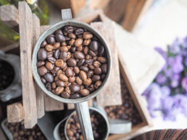 دانلود عکس نزدیک از دانه های قهوه در سطل روی