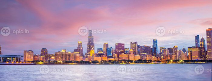 دانلود عکس منظره شهری خط افق مرکز شهر شیکاگو در ایالات متحده آمریکا