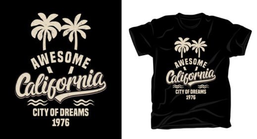 دانلود تایپوگرافی عالی کالیفرنیا با طرح تی شرت درختان نخل