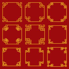 دانلود مجموعه حاشیه ها و قاب های تزئینی طلای زرد چینی در زمینه قرمز