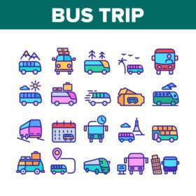 دانلود آیکون مجموعه آیکون های سفر و سفر با اتوبوس